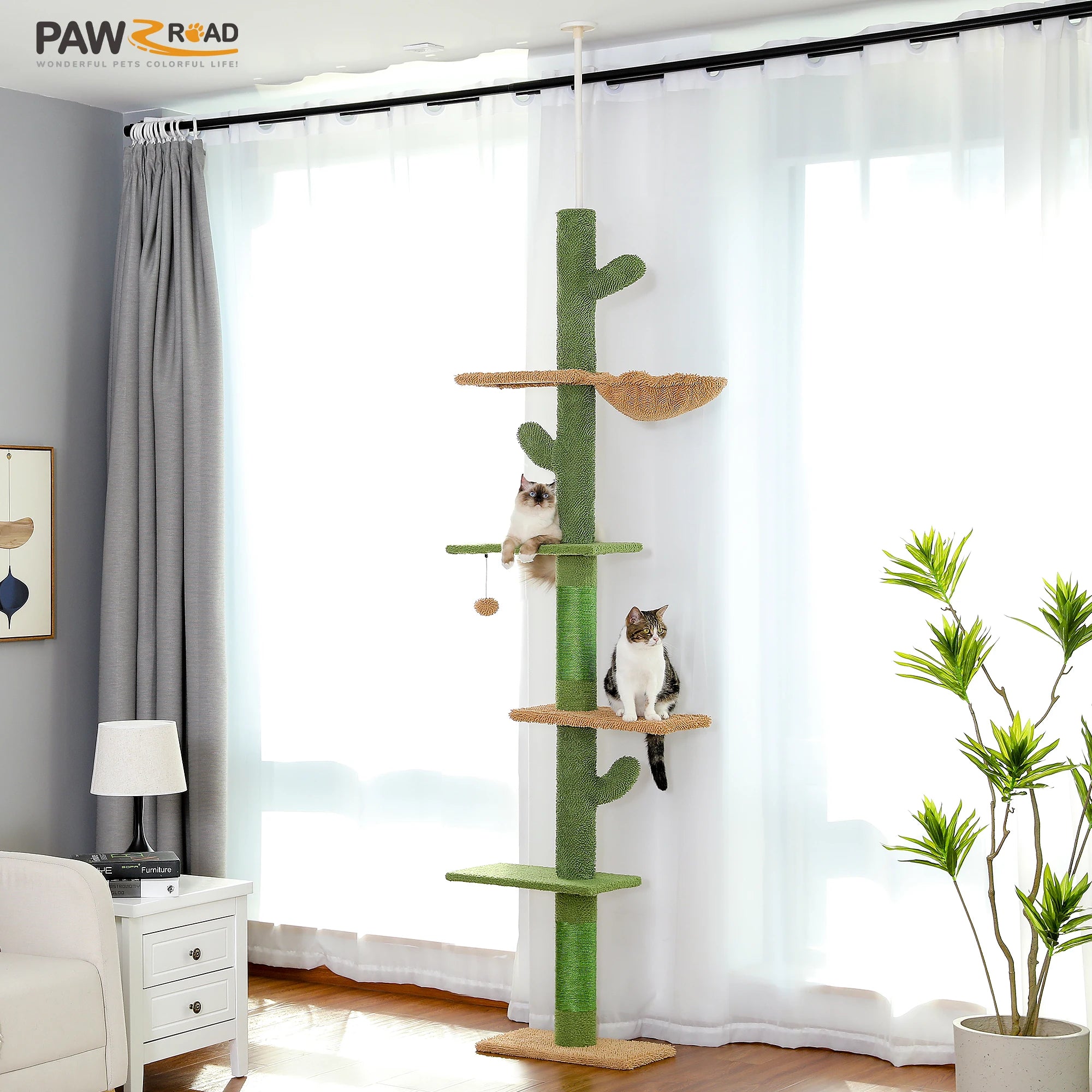 Cat Tree 5-Tier Floor to Ceiling with Scratching Post