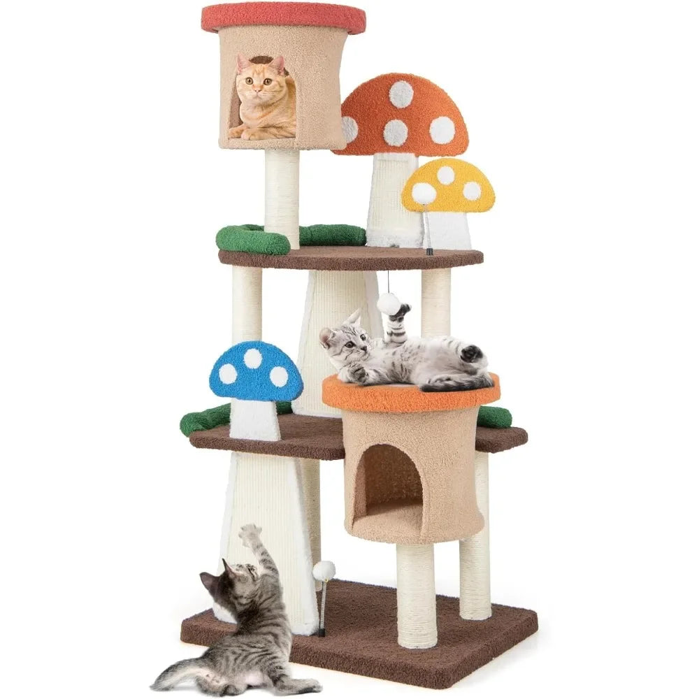 Mushroom Cat Tree with Full-Wrapped Sisal Posts