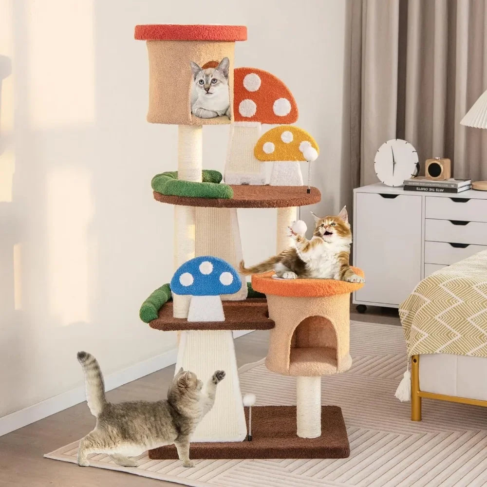 Mushroom Cat Tree with Full-Wrapped Sisal Posts