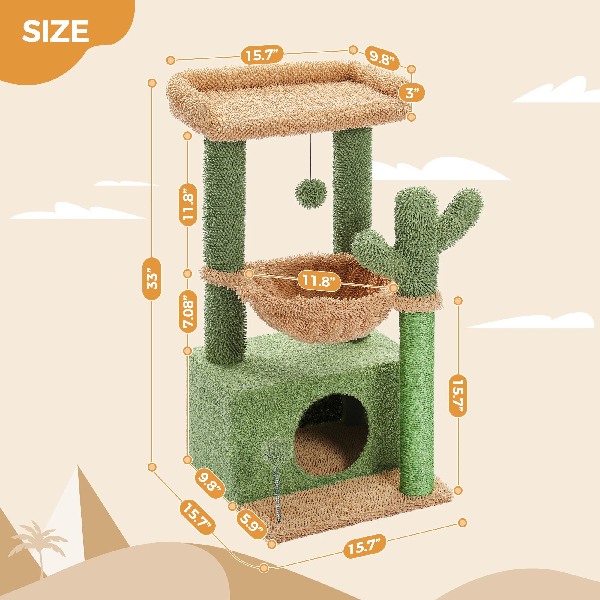 Cactus Cat Tree with Large Cat Condo