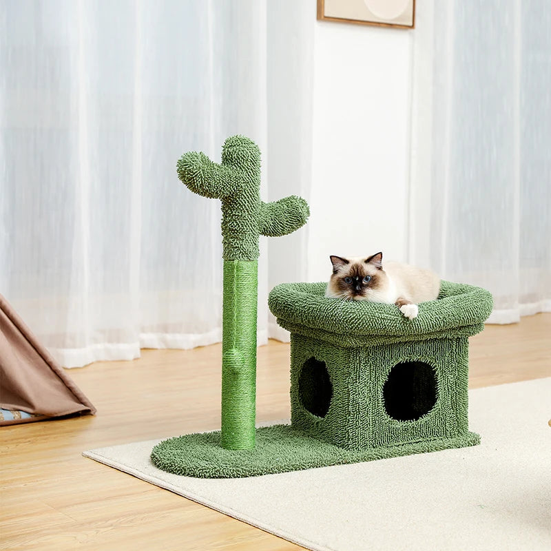 Cat Tree Toy with Ball Scratching Post Mushroom and Cactus Style