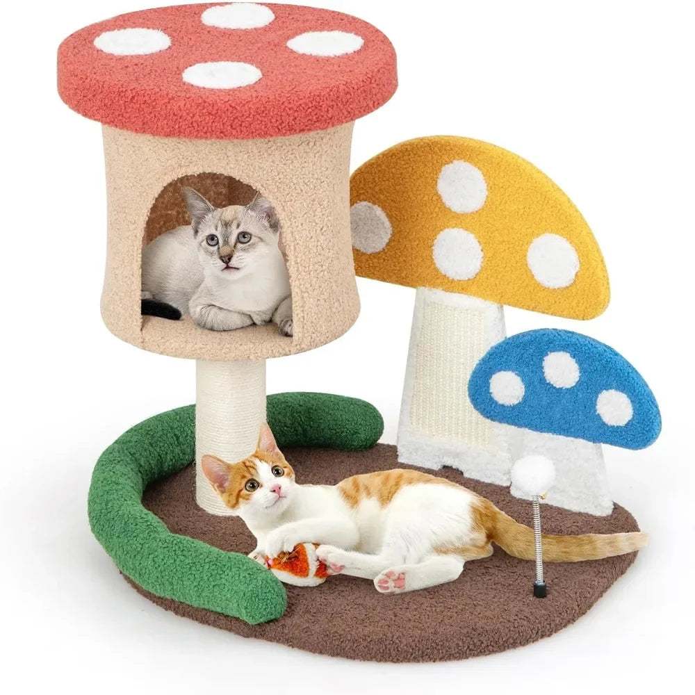 Mushroom Cat Tree with Full-Wrapped Sisal Posts