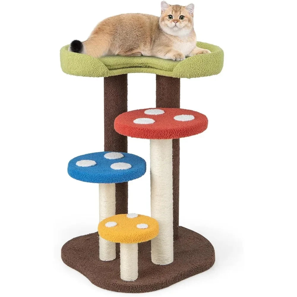 Mushroom Cat Tree with Full-Wrapped Sisal Posts