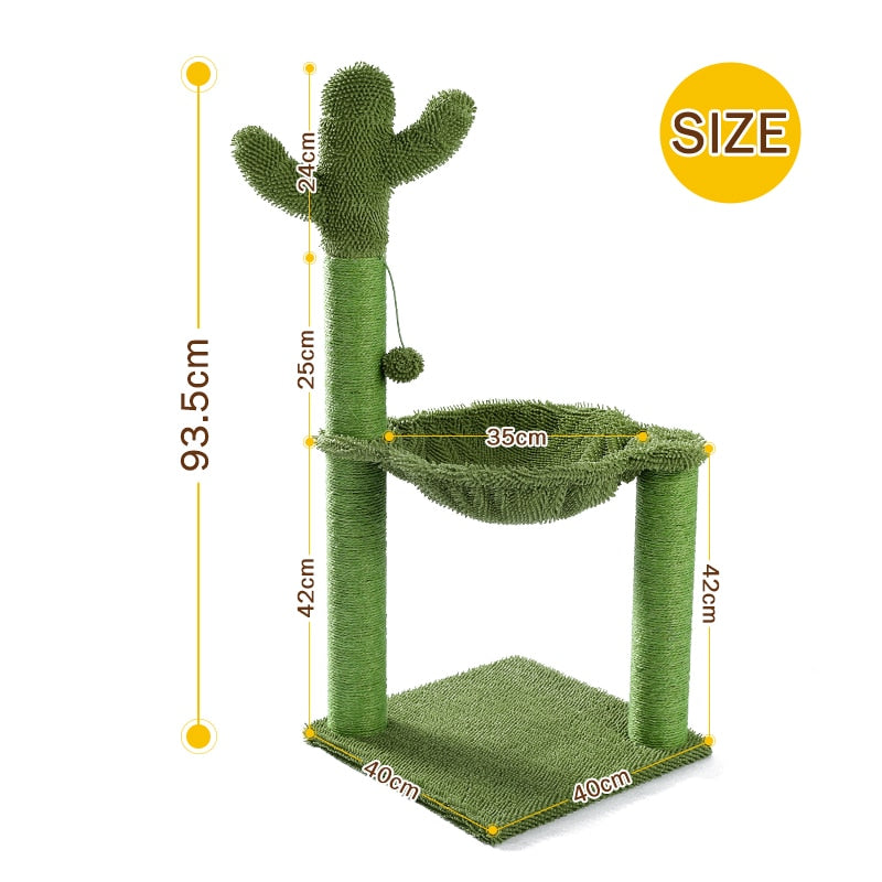 Cactus Cat Scratching Post Cat Scratcher Tree Towel with Comfortable Hammock Climbing Frame