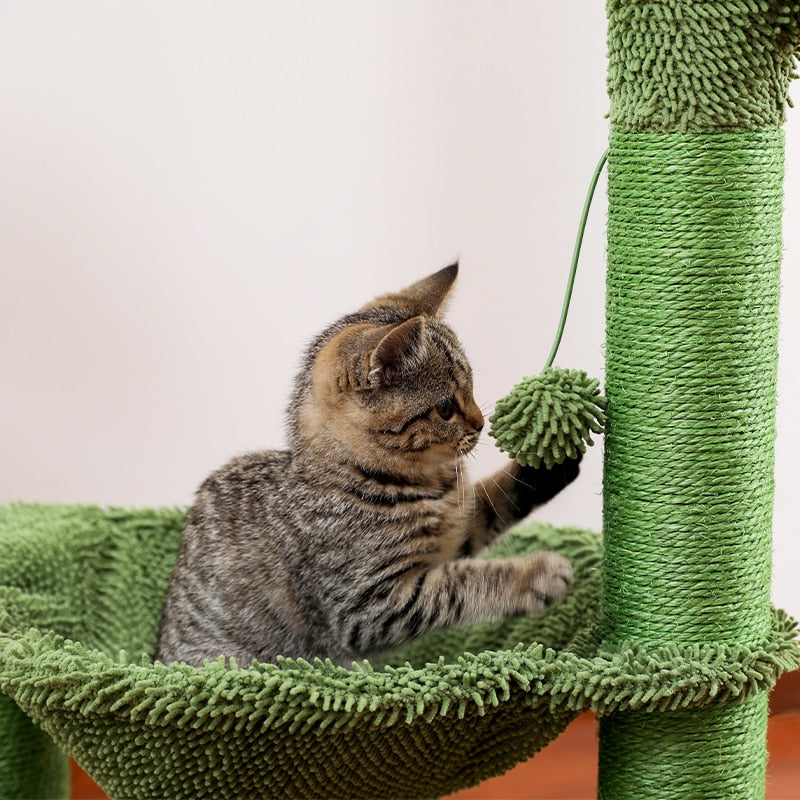 Cactus Cat Scratching Post Cat Scratcher Tree Towel with Comfortable Hammock Climbing Frame