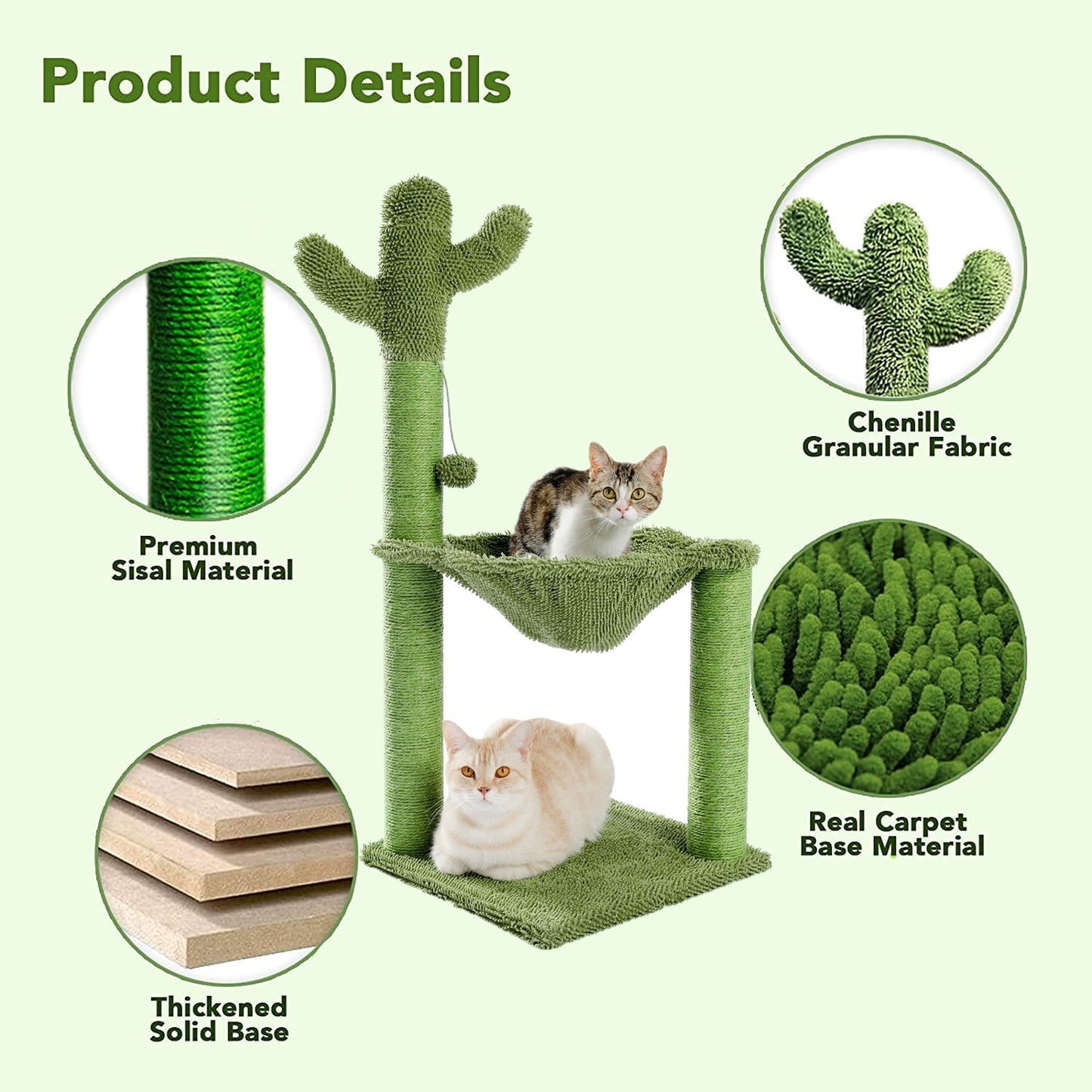 Cactus Cat Scratching Post Cat Scratcher Tree Towel with Comfortable Hammock Climbing Frame