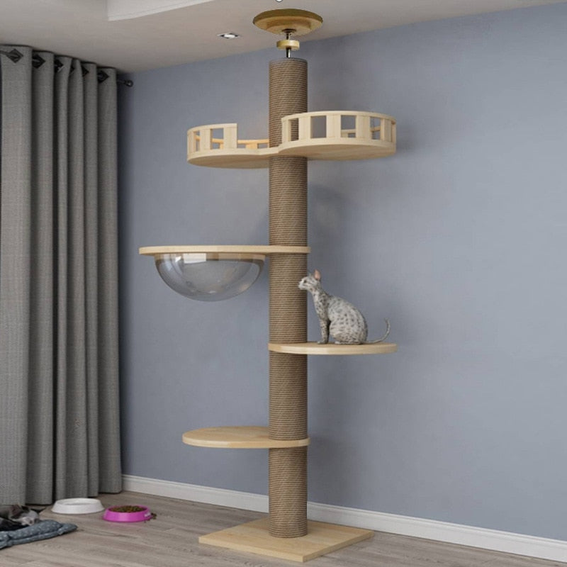 Cat Tree Floor to Ceiling Cat Tower Adjustable Kitten Multi-Level Condo With Scratching Post Pad Hammock Pet Cat Activity Center