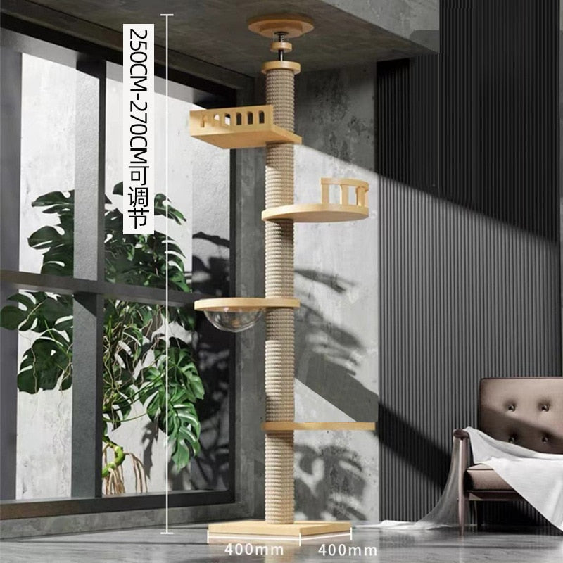 Cat Tree Floor to Ceiling Cat Tower Adjustable Kitten Multi-Level Condo With Scratching Post Pad Hammock Pet Cat Activity Center