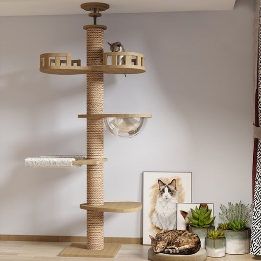 Cat Tree Floor to Ceiling Cat Tower Adjustable Kitten Multi-Level Condo With Scratching Post Pad Hammock Pet Cat Activity Center