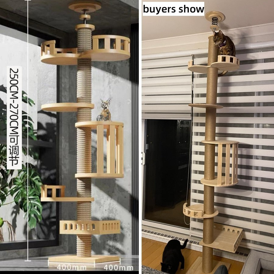 Cat Tree Floor to Ceiling Cat Tower Adjustable Kitten Multi-Level Condo With Scratching Post Pad Hammock Pet Cat Activity Center