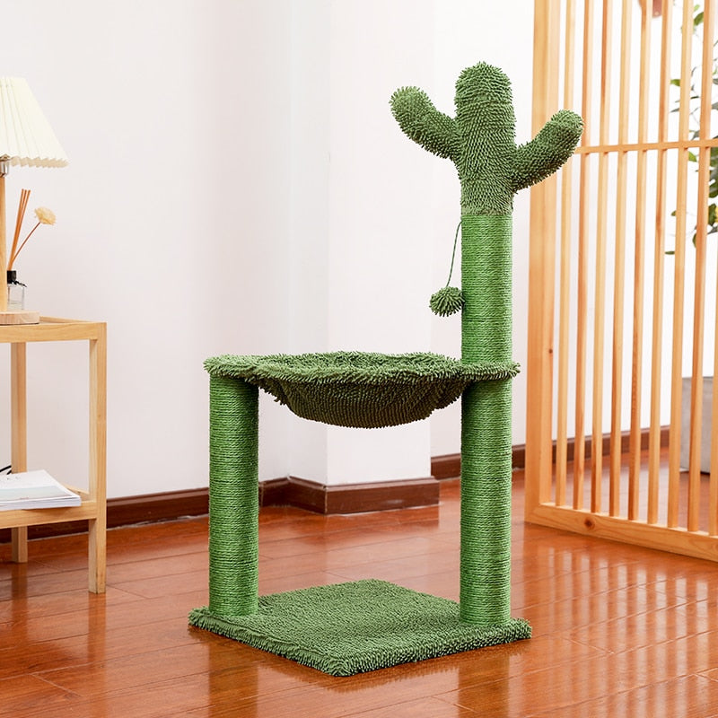 Cactus Cat Scratching Post Cat Scratcher Tree Towel with Comfortable Hammock Climbing Frame