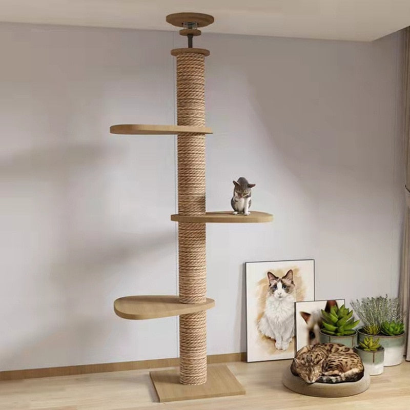 Cat Tree Floor to Ceiling Cat Tower Adjustable Kitten Multi-Level Condo With Scratching Post Pad Hammock Pet Cat Activity Center