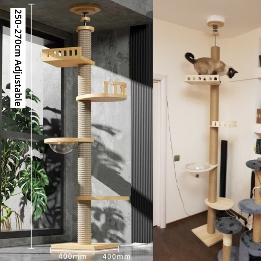 Cat Tree Floor to Ceiling Cat Tower Adjustable Kitten Multi-Level Condo With Scratching Post Pad Hammock Pet Cat Activity Center